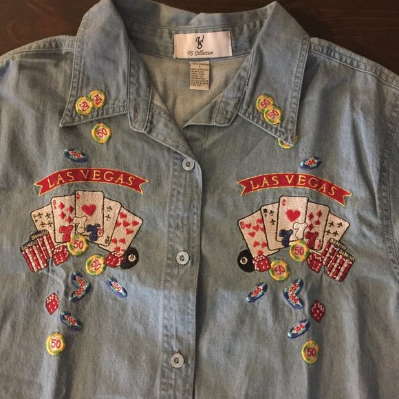 Las Vegas Nevada Poker Chips Blue Denim Button - Picture 4 of 7